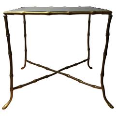 Adorable Solid Brass Faux Bamboo Side Table in Manner of Maison Bagues 12