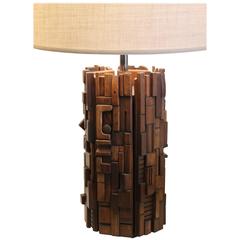 Wood Mosaic Lamp Attributed to Mabel Hutchinson