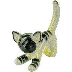 Vintage Austrian Midcentury yellow and black glazed Ceramic Cat by Walter Bosse