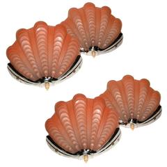 1930s Art Deco Pair of Coral Shell Wall or Sconces Lights