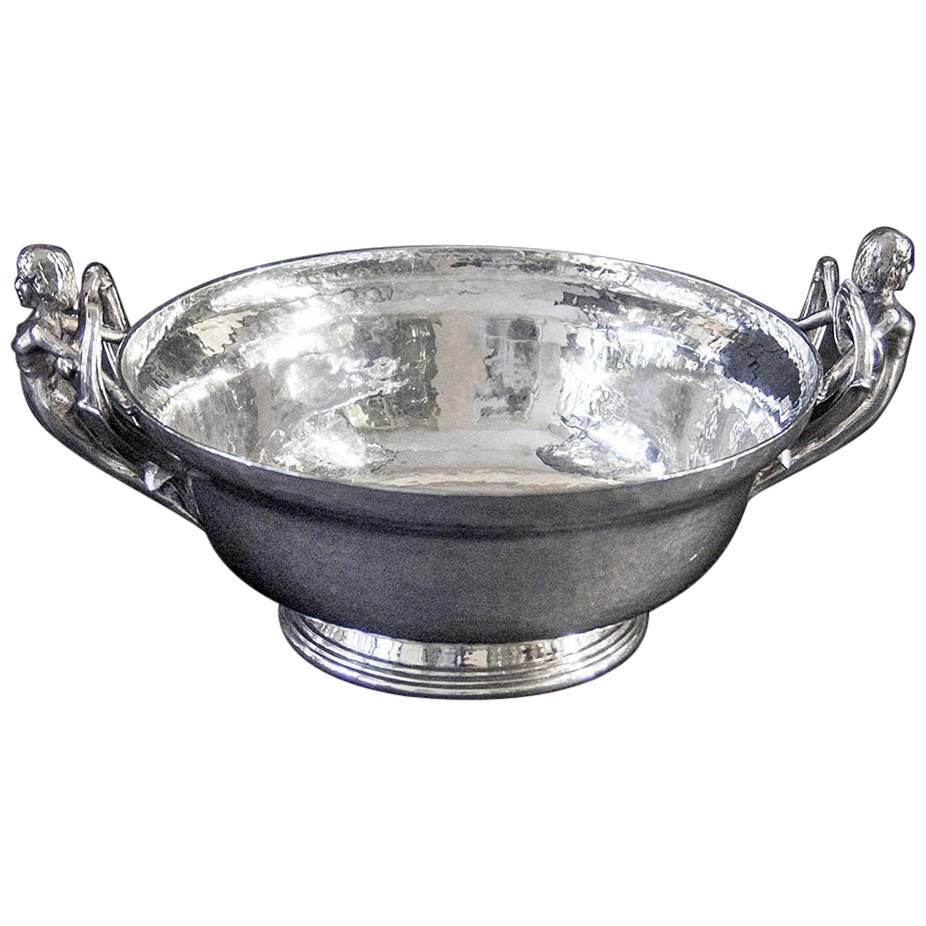 Omar Ramsden Hand-Hammered Silver Bowl For Sale