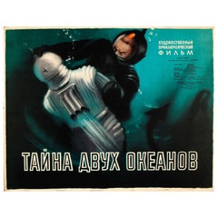 Affiche vintage originale du film science-fiction soviétique « Le secret des deux océans »