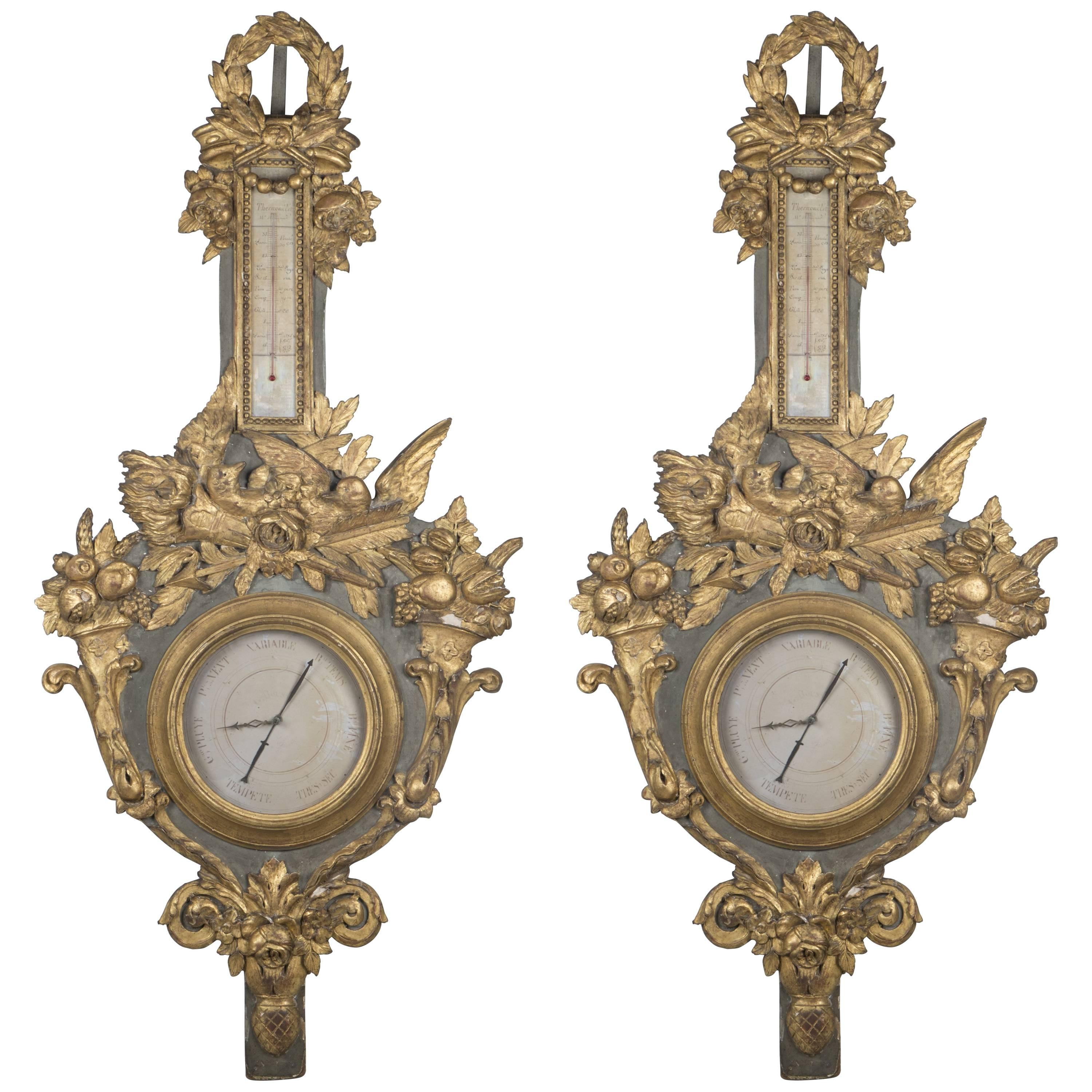 Pair of Great Barometers and Thermometers from the 18th Century For Sale