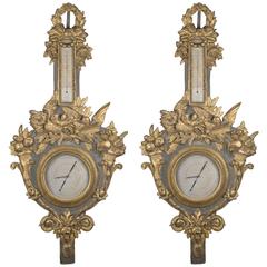 Pair of Great Barometers and Thermometers from the 18th Century