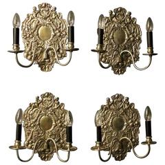 English Set of Four Silvered Antique Wall Lights