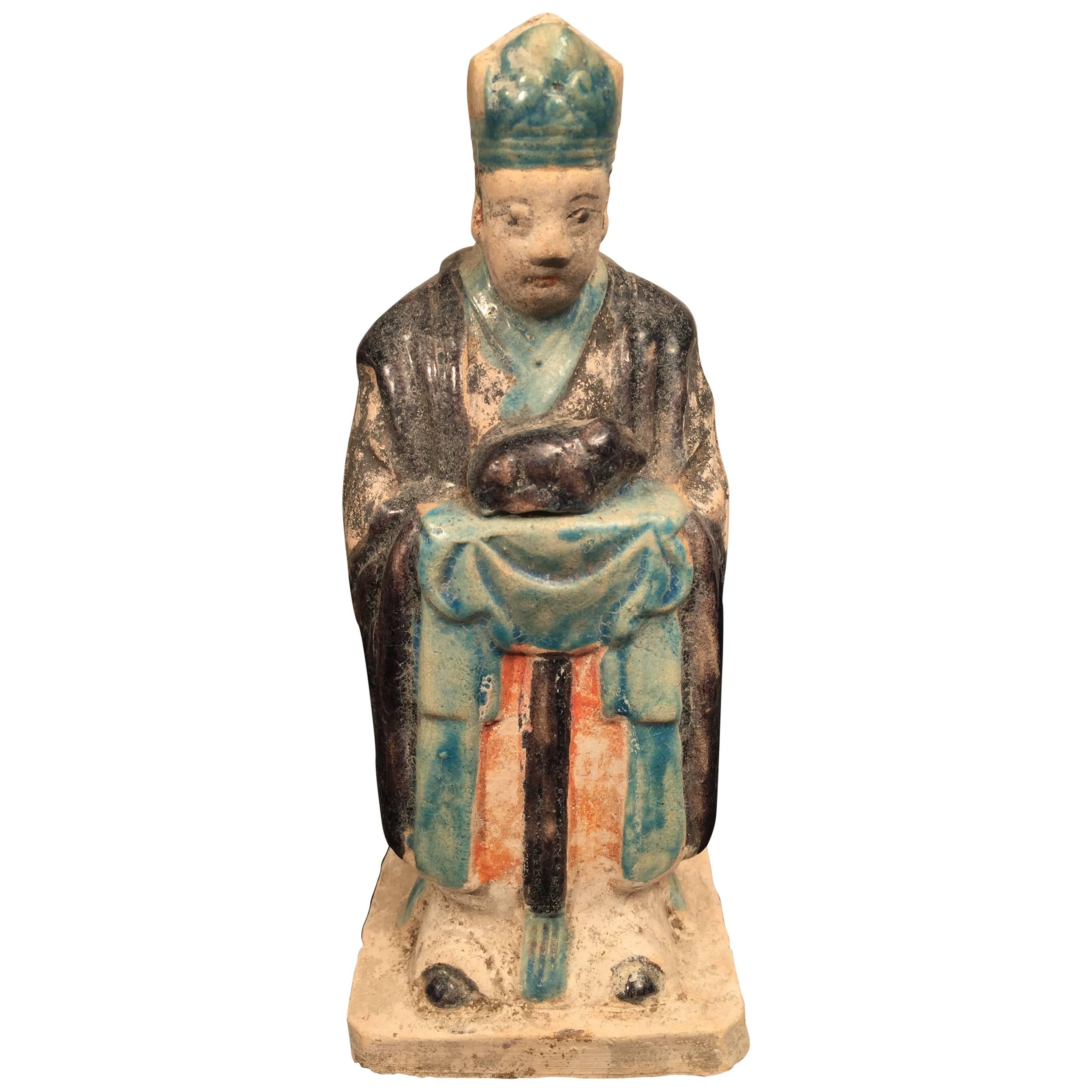 Ancient Chinese Zodiac figure holding a SHEEP Ming Dynasty, 1368-1644.

This interesting zodiac figure is one animal from the zodiac. 

The statues each hold a different animal and are dressed in long gowns with long sleeves, their hands folded in