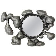 Retro Cast Aluminum Brutalist Wall Mirror by Donald Drumm, 1970s