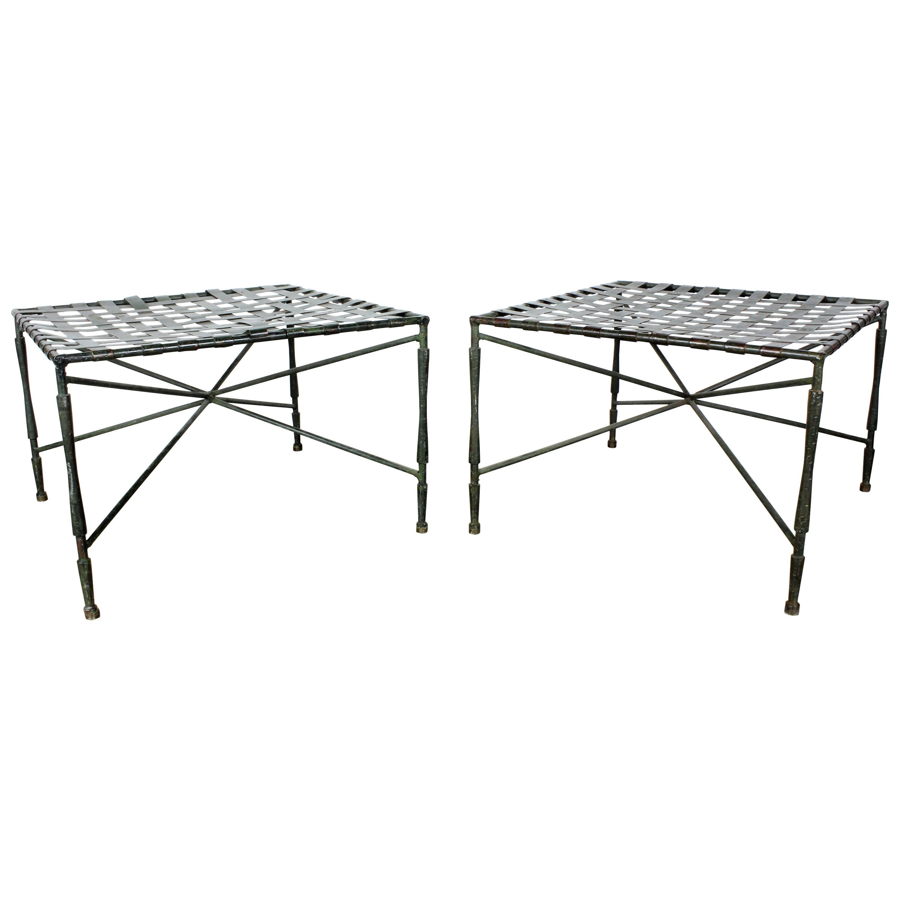 Pair of Architectural Iron Benches or Ottomans by John Salterini, 1950s