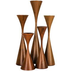 Group of Handmade Danish Modern Walnut Candlesticks by Rude Osolnik, 1970s