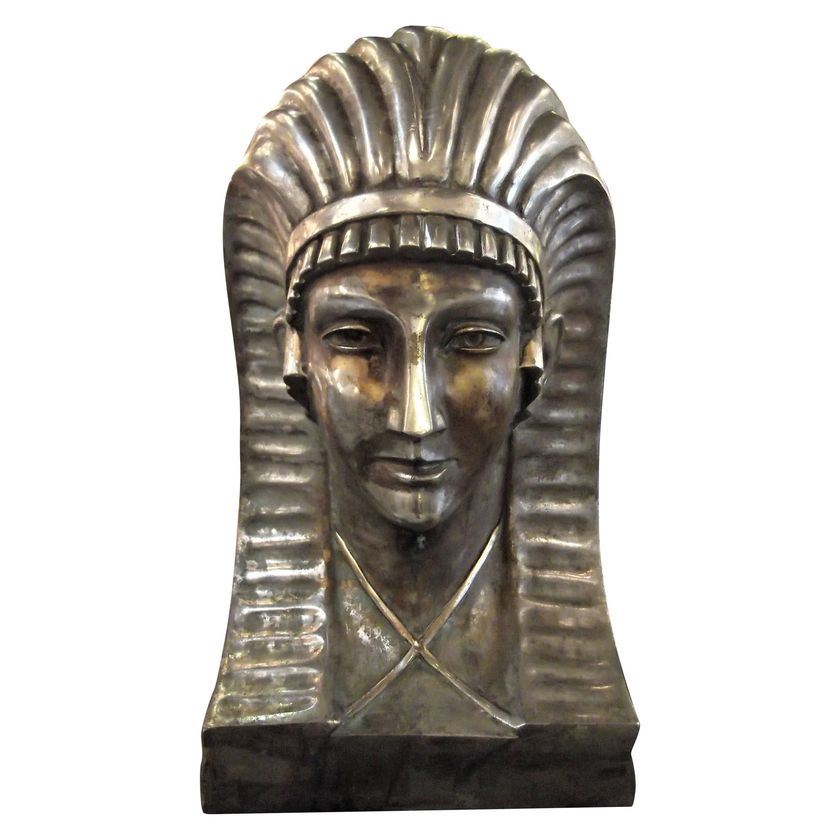 Large Silvered Bronze Egyptian Revival Bust