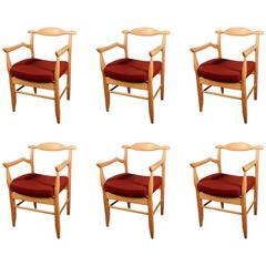 Guillerme et Chambron, Set of Six Oak Armchairs, Edition Votre Maison 10