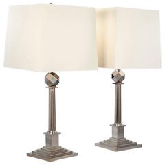 Pair of Silver Nickel Column Lamps