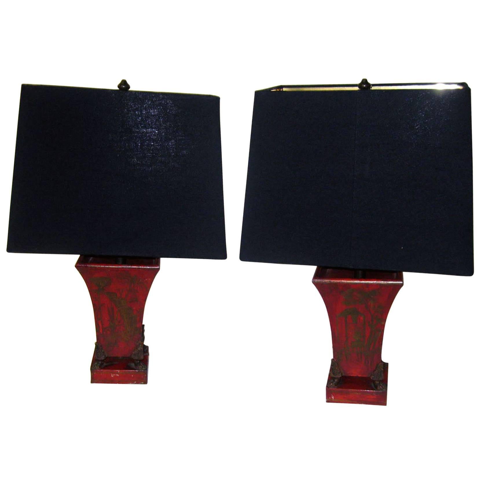 19th century Chinoiserie Tole Lamp Pair