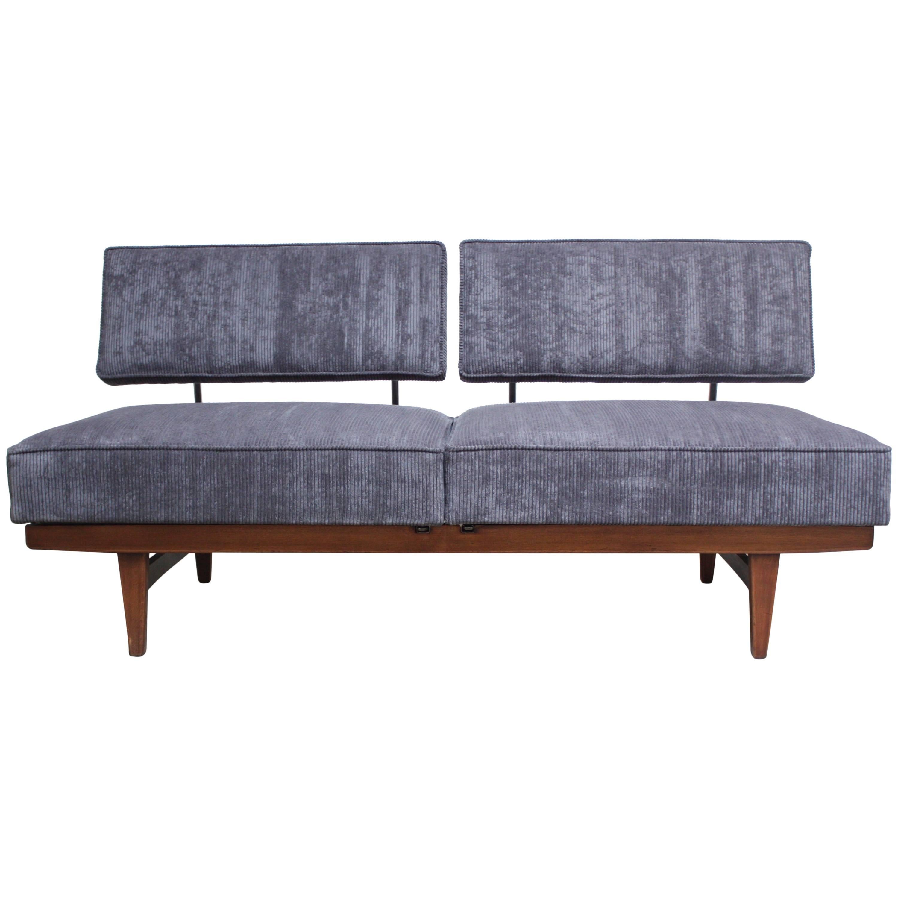Danish Modern Convertible Daybed/Sofa on Chrome and Walnut Base