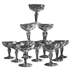 Vintage Stylish Set of 15 Crystal Val St Lambert Champagne Coupes, Belgium, Mid-Century