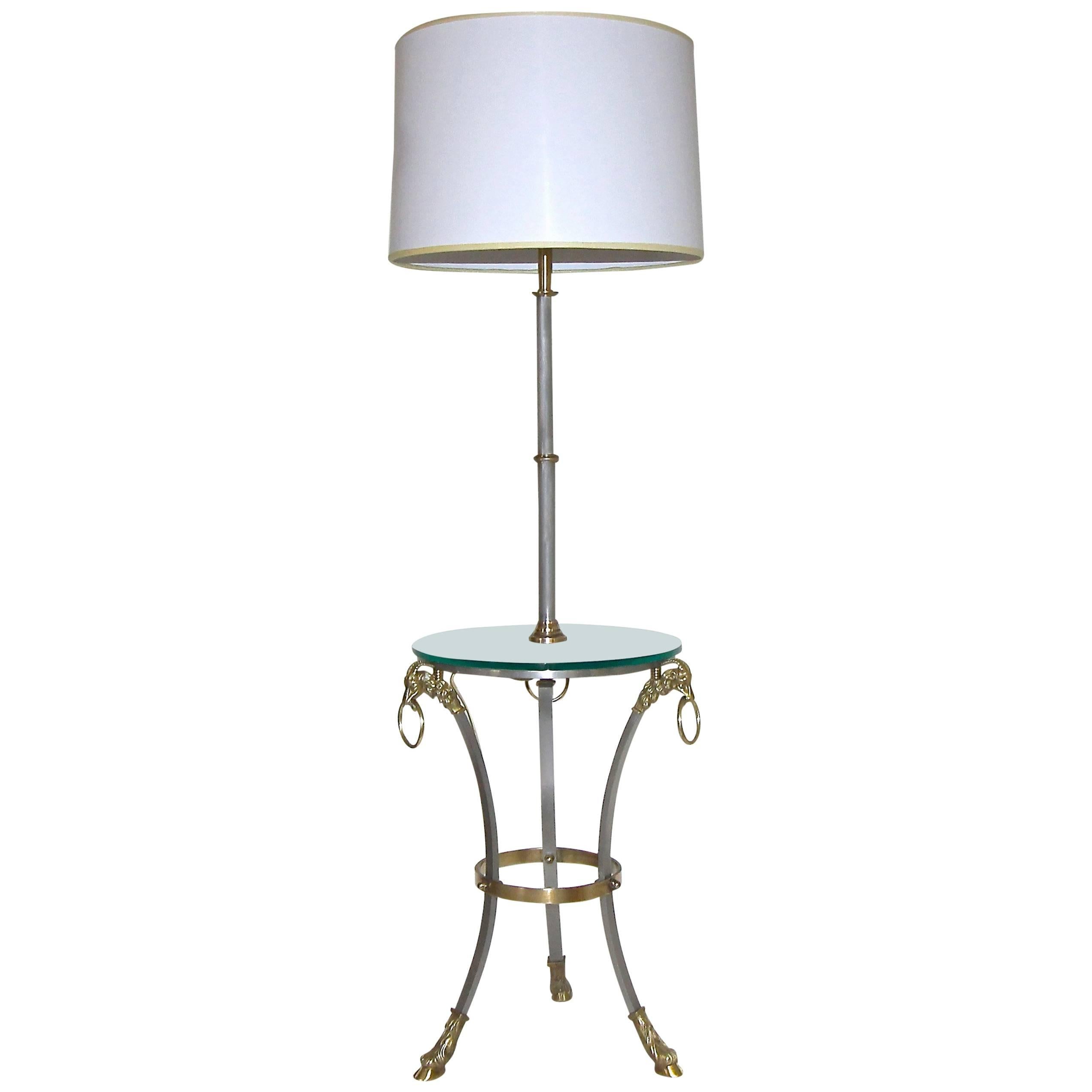 French Masion Jansen Style Brushed Steel and Brass Lamp Side Table
