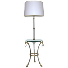 French Masion Jansen Style Brushed Steel and Brass Lamp Side Table