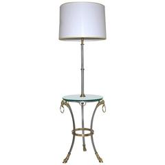 French Masion Jansen Style Brushed Steel and Brass Lamp Side Table 6