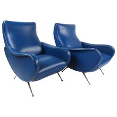 Pair of Sculptural Italian Lounge Chairs in the Style of Marco Zanuso