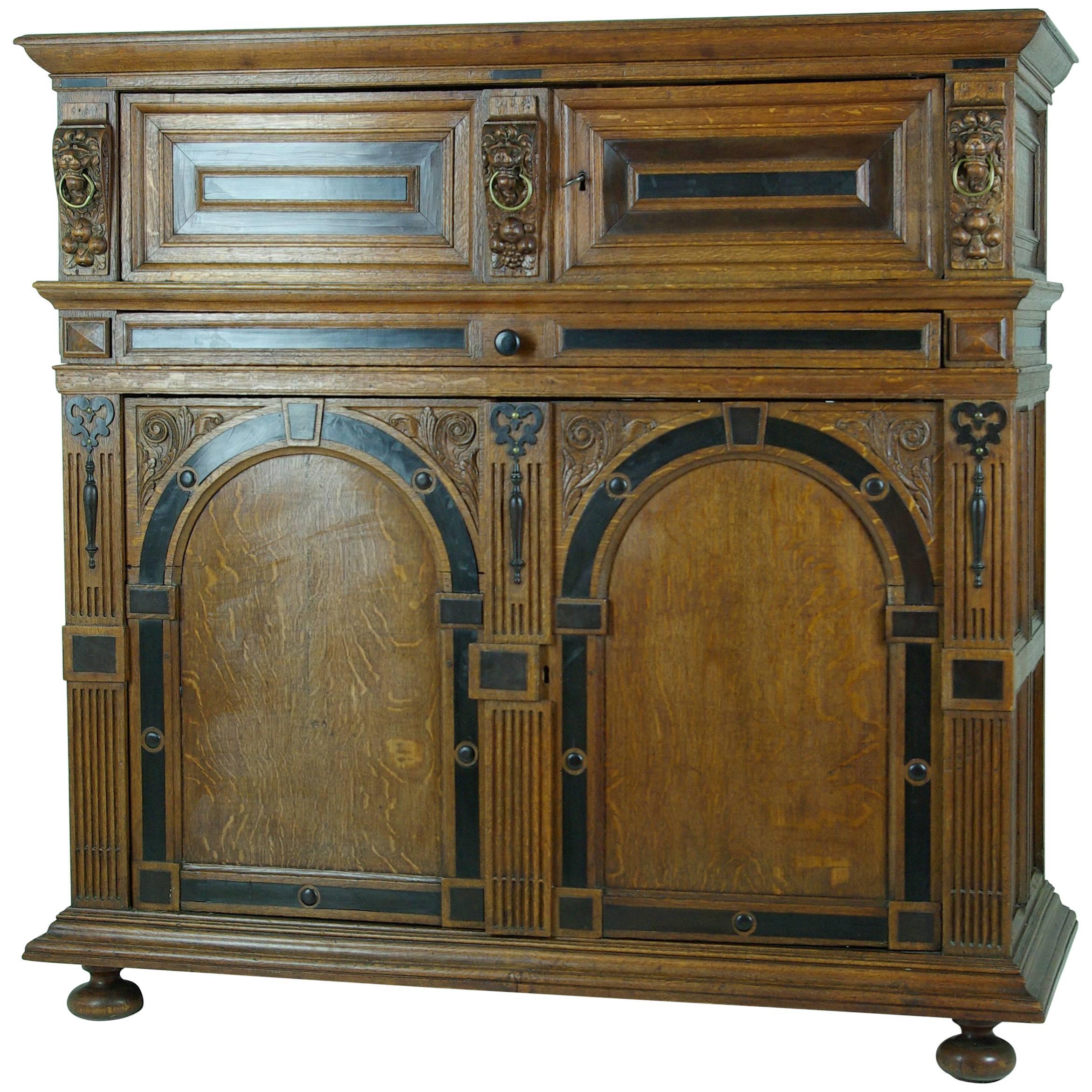 Large Early 19thcentury French Carved Oak Hall Cabinet, Cupboard, Sideboard