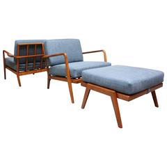 Pair of Mid-Century Walnut Armchairs and Ottoman by Mel Smilow