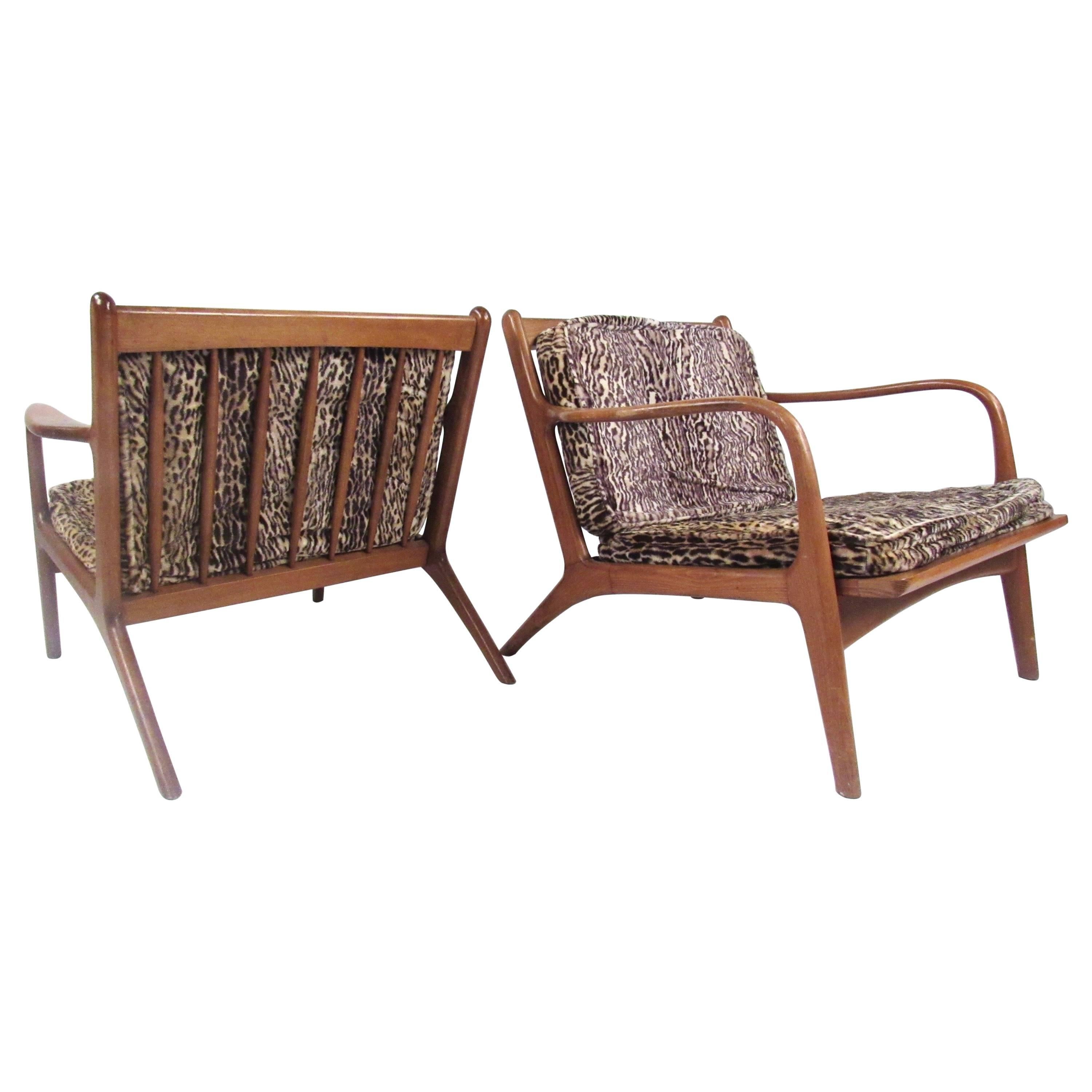 Pair of Mid-Century Modern Walnut Lounge Chairs in the Manner of Folke Ohlsson
