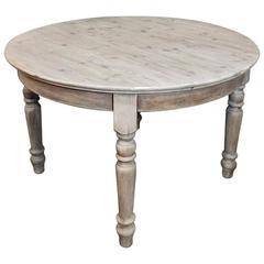 Antique Country French Round Whitewashed Dining or Centre Table