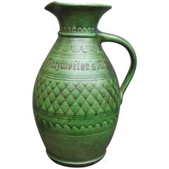 Beautiful Early Contemporary Handmade Hand Glazed Green Beer Pitcher Vase