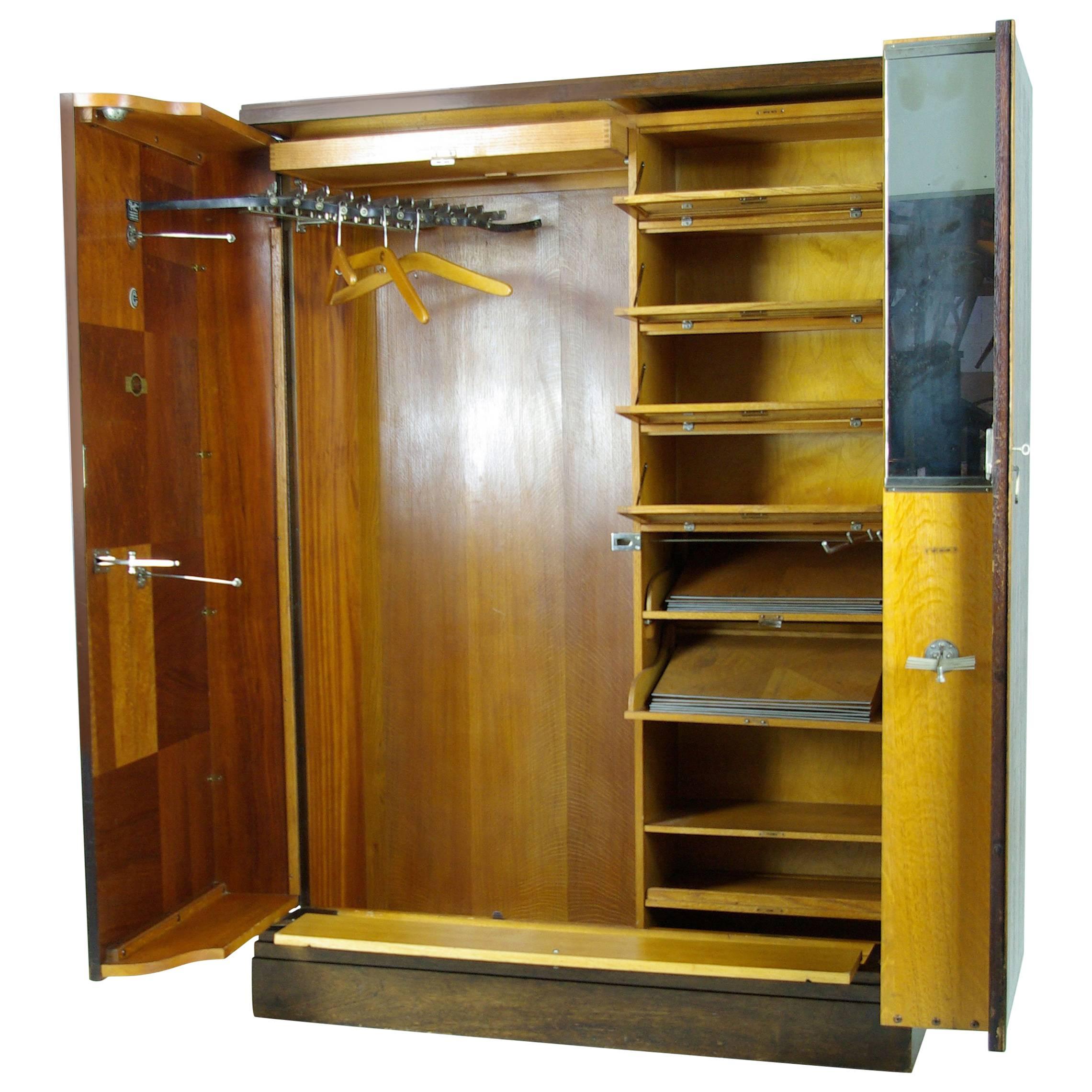 Art Deco Mahogany Compactom Armoire Wardrobe, Fitted Closet
