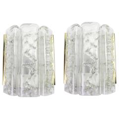 Pair of Brass/Ice Glass Wall Sconces by Doria, Germany, 1970s 11