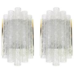Pair of brass or Ice glass Wall Sconces by Doria, Germany ,1960s 6