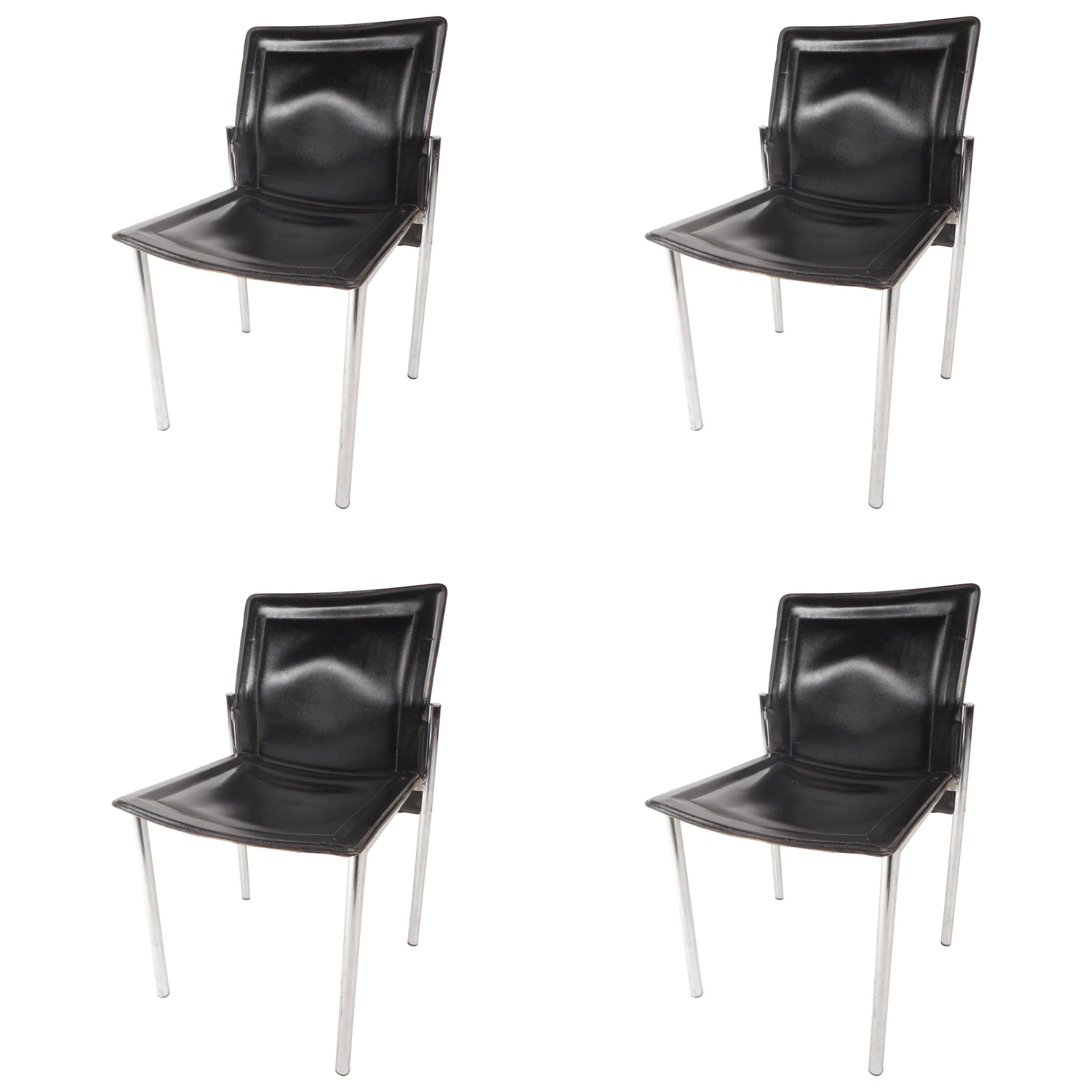 Set of Mid-Century Modern Leather Dining Chairs