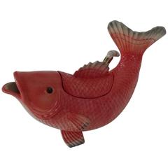 Retro Fitz and Floyd Pottery Carp-Form Tureen with Ladle