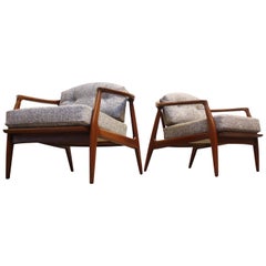 Pair of Staved Walnut Lounge Chairs by Milo Baughman