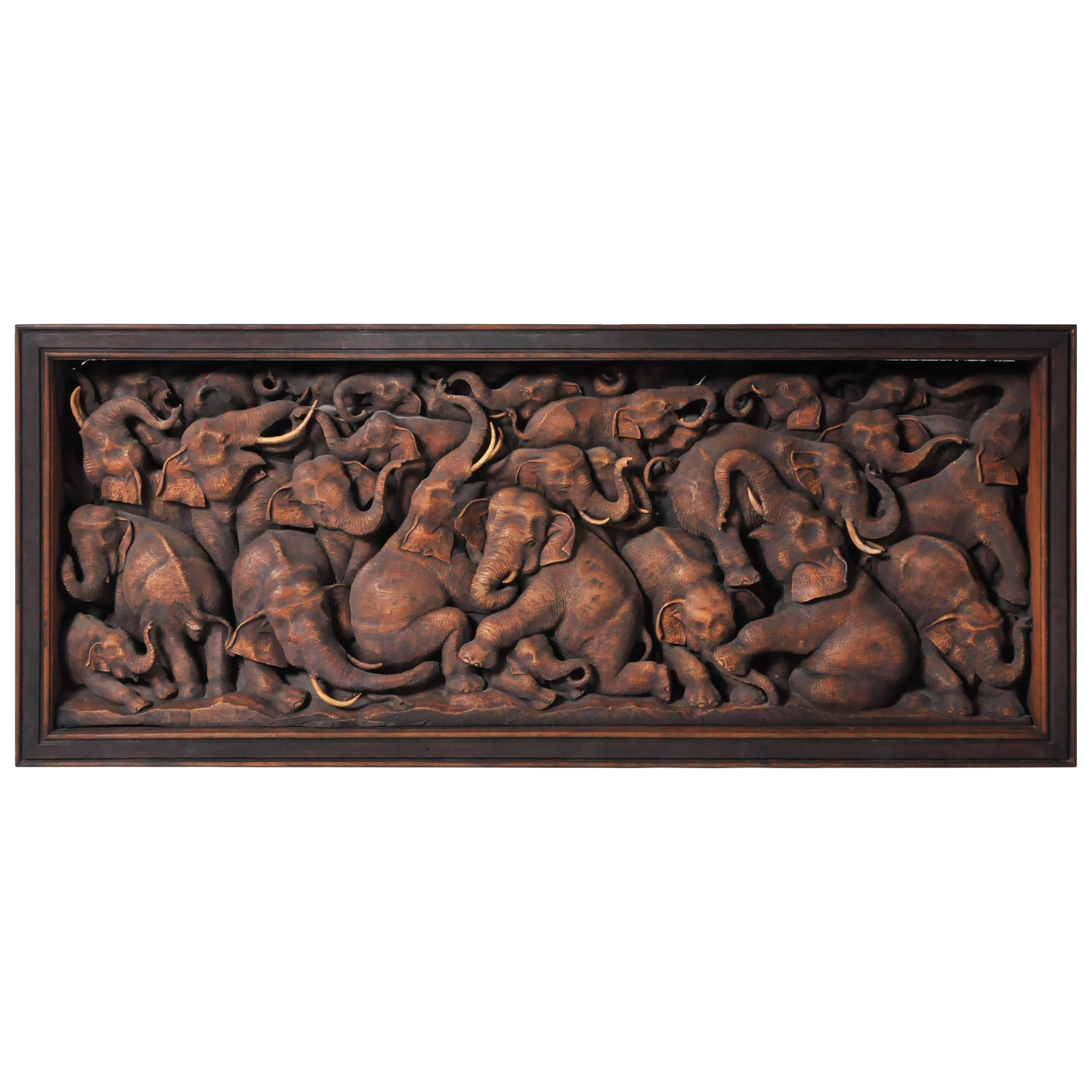 Hand-Carved Herd of Elephants
