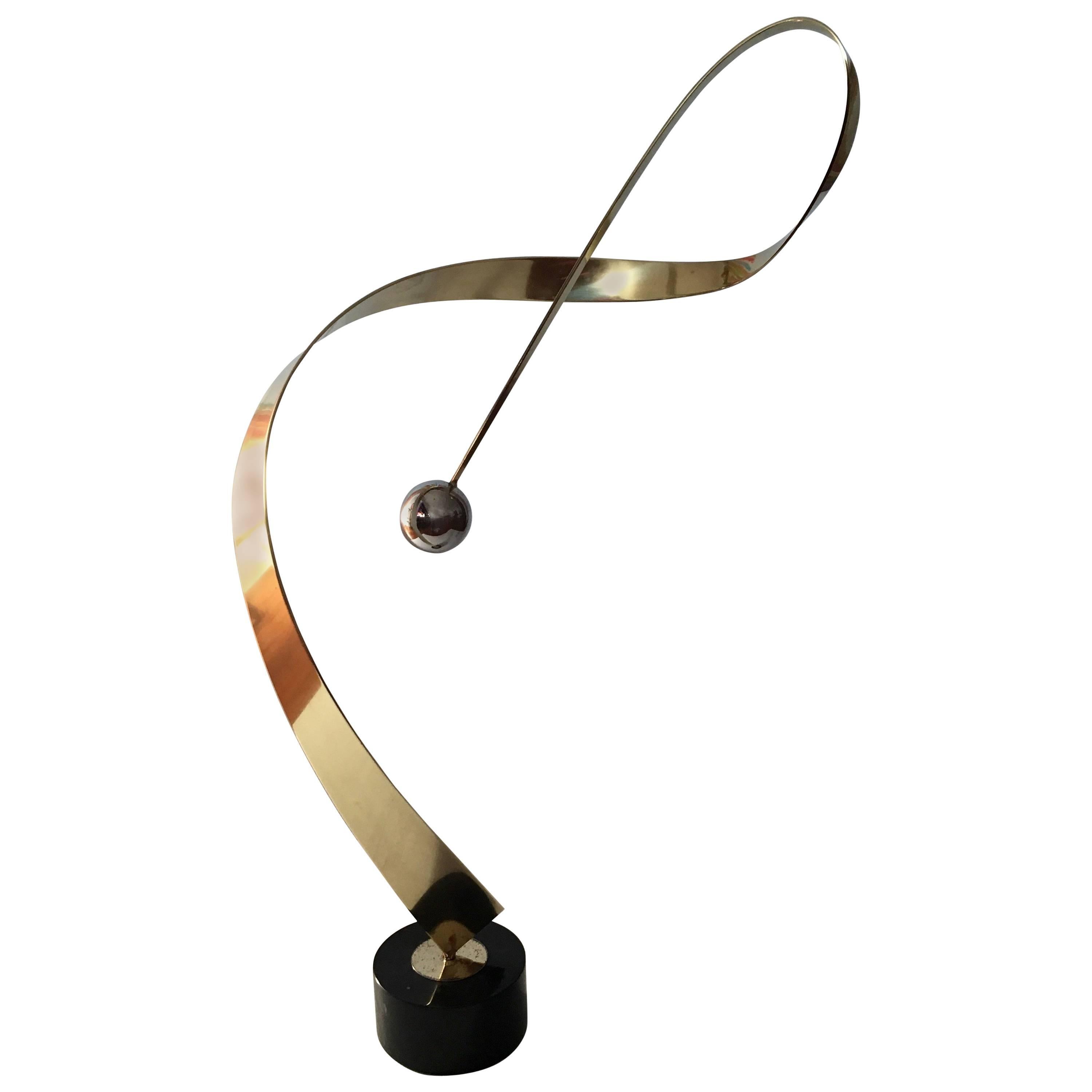 Striking Tall Sculpture in Brass Chrome and Marble by Curtis Jere