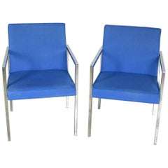 Vintage Pair of Royal Blue Milo Baughman Style Chrome Armchairs by Hibriten
