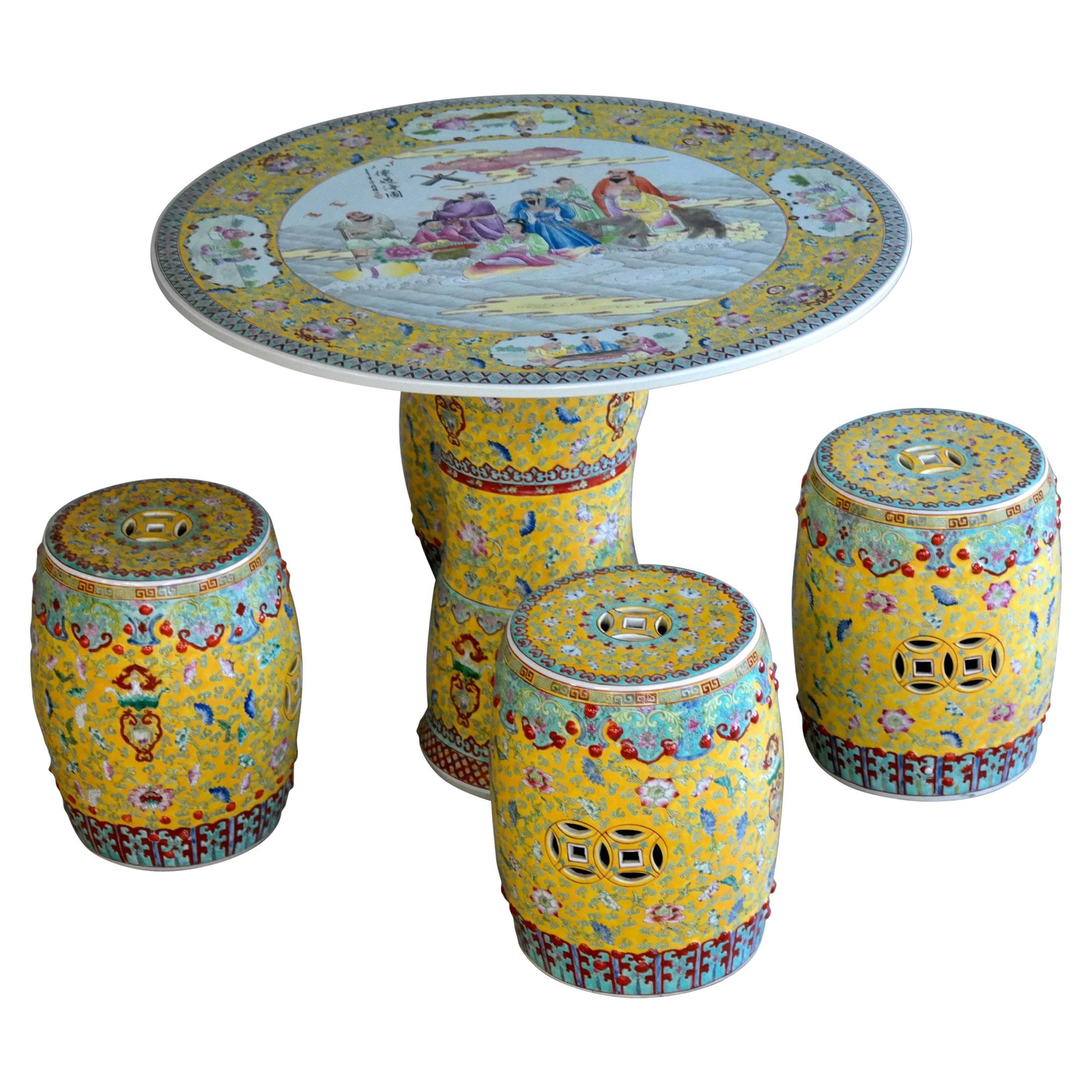  Garden Ceramic Porcelain Chinese Table with Stools