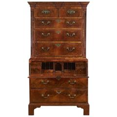 Antique George II Inlaid Walnut Chest-on-Chest with Secretaire