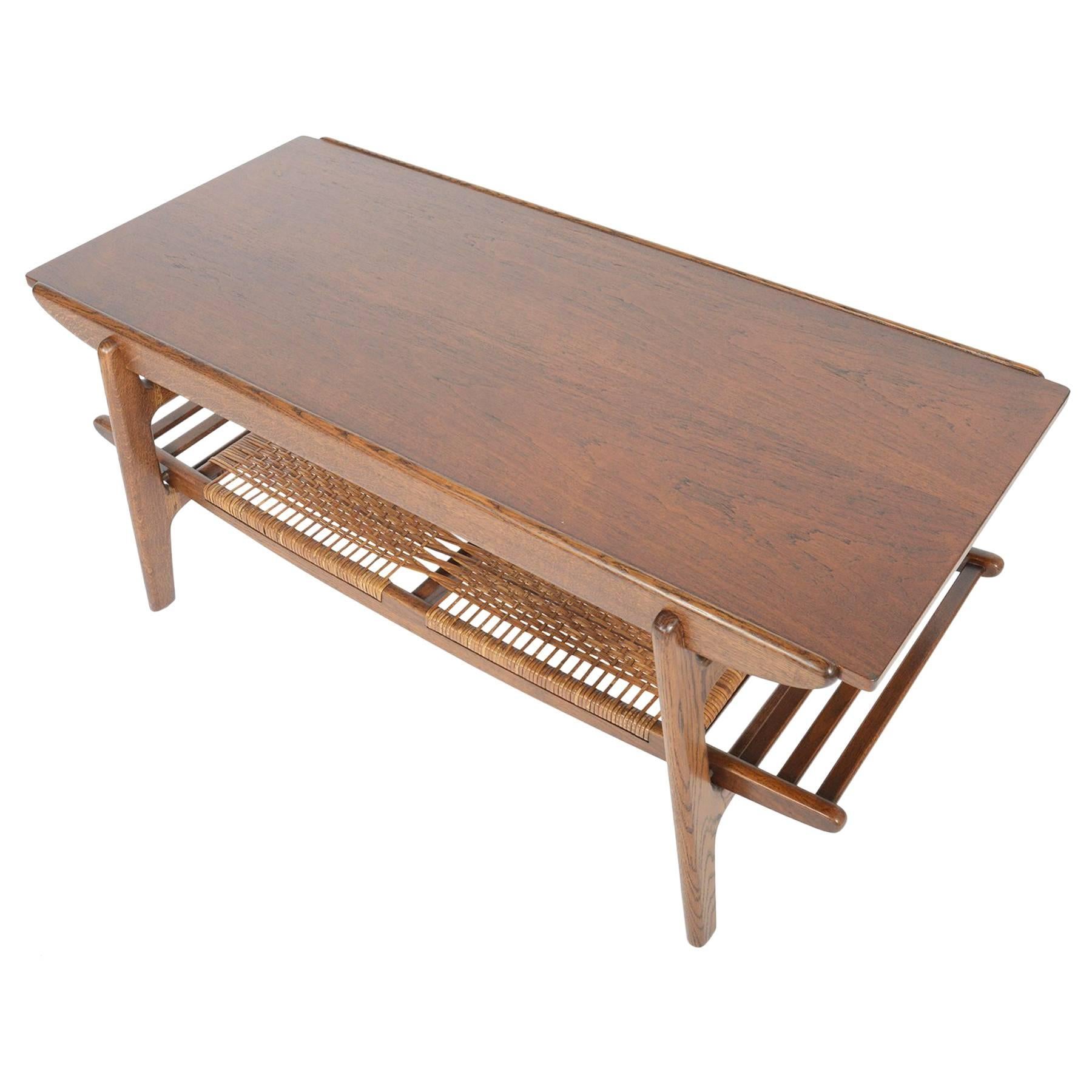 Large Teak and Oak Surfboard Coffee Table with Rack