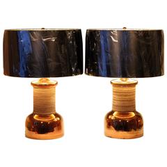 Pair of Vintage Italian Bitossi Pottery for Raymor Copper Luster Lamps 2