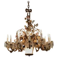 Louis XVI Style Twelve-Light Gilt Bronze Flower Encrusted Chandelier 3