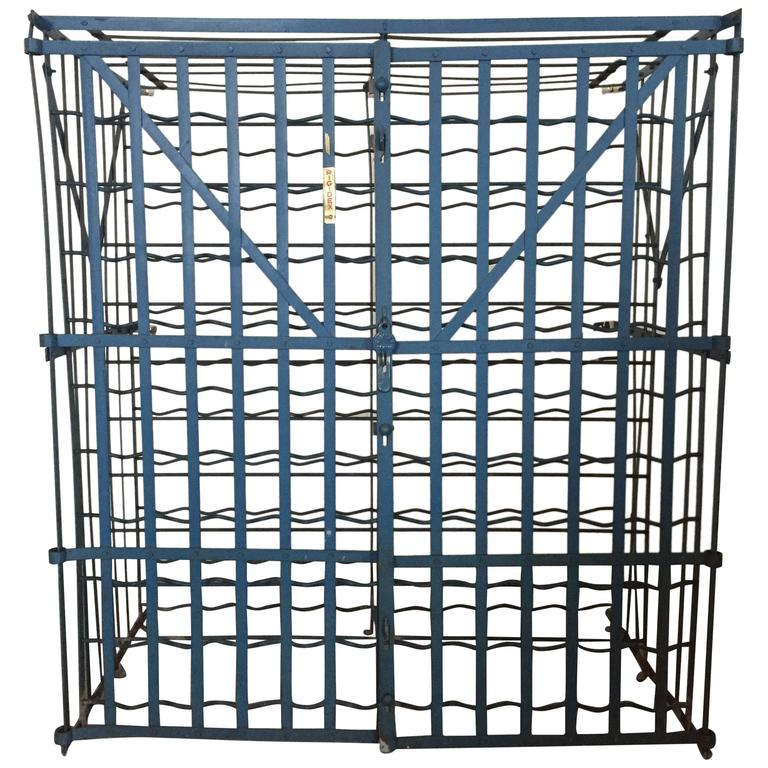 French Strap Metal Industrial Rigidex 100 Bottle Wine Rack Cage at
