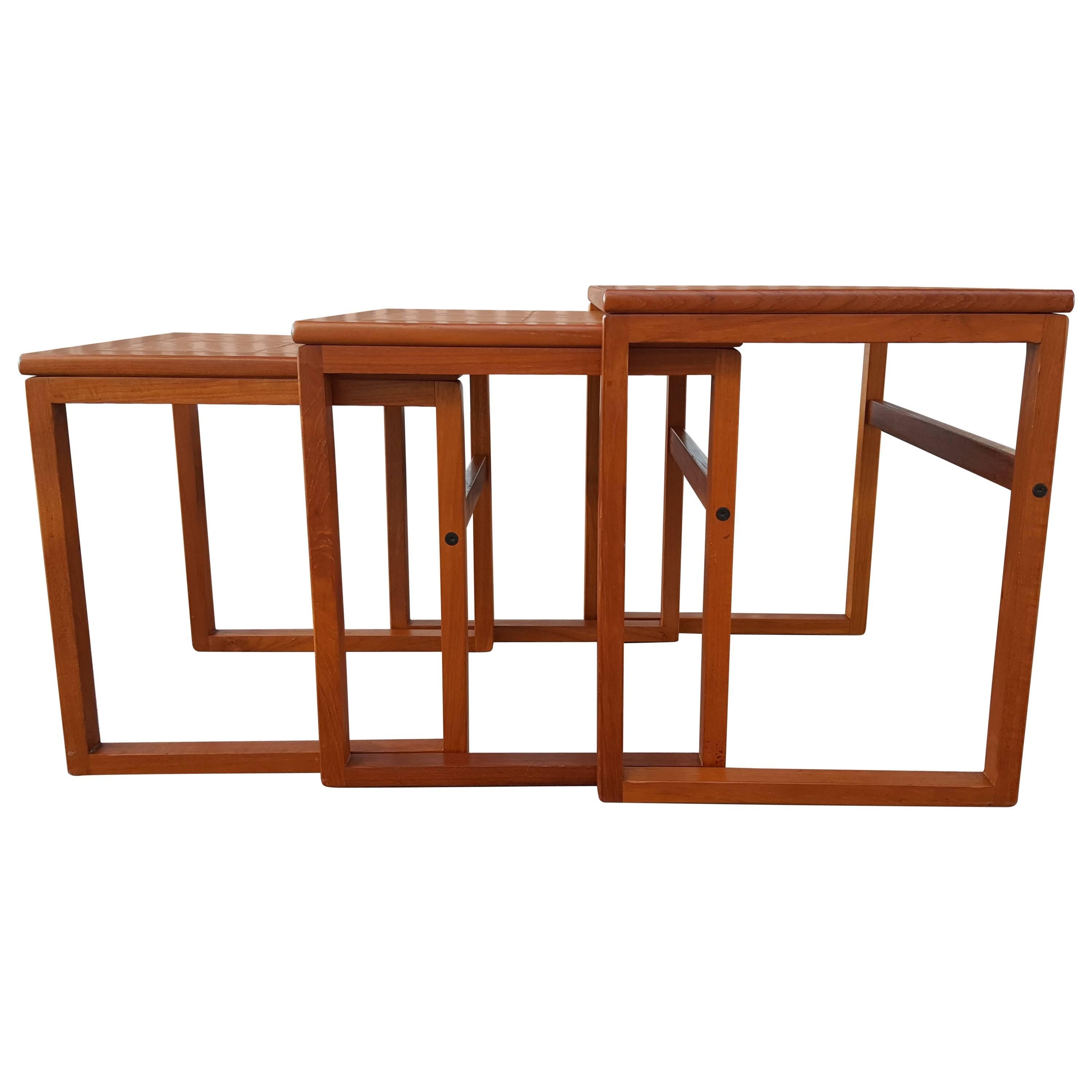 Danish Modern Teak and Tile Nesting Tables For Sale
