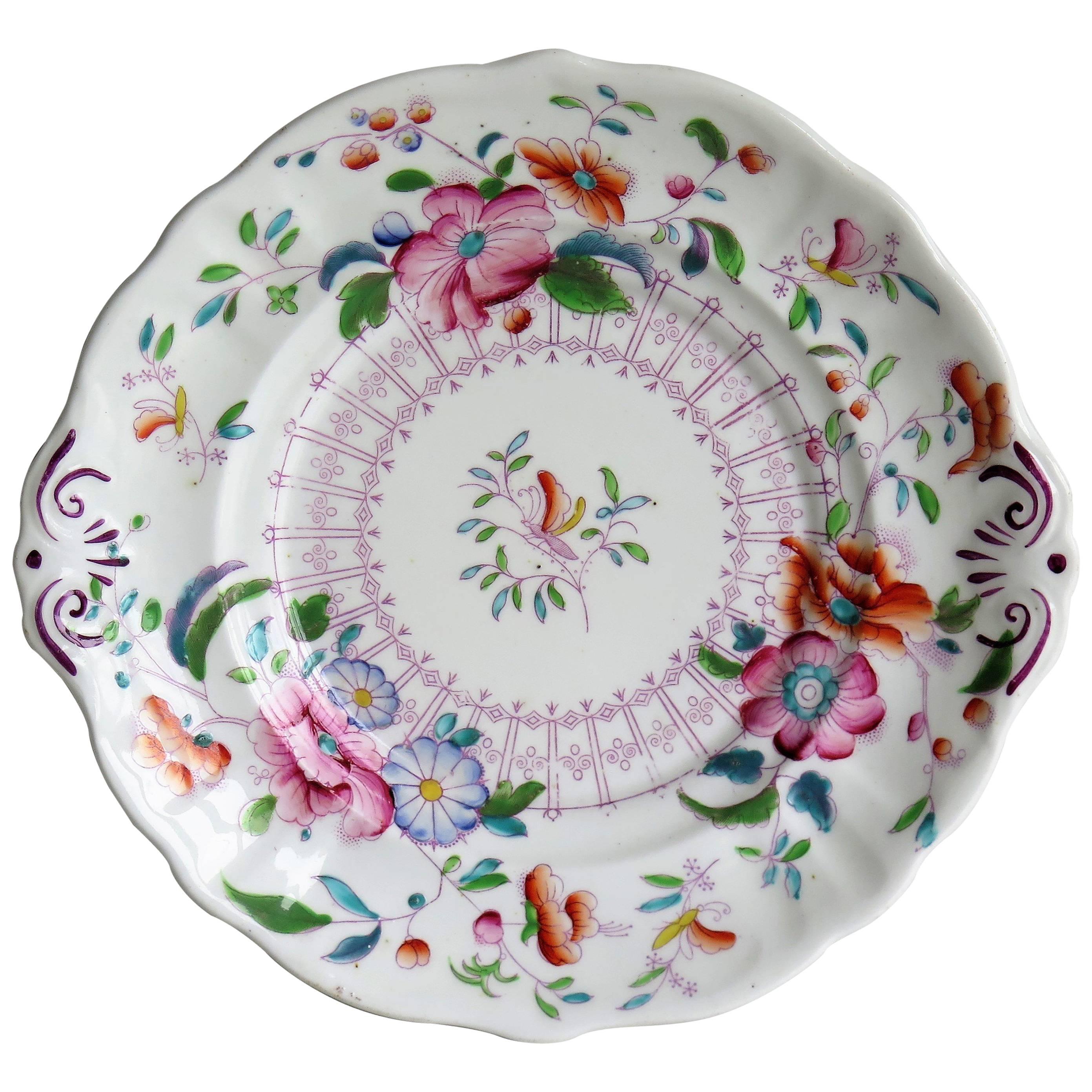 Staffordshire Serving Dish or Plate Hand-Painted Porcelain, English circa 1825