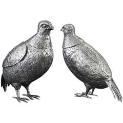 Pair of Antique Sterling Silver Grouse