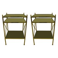 Pair of French Brass and Black Onyx X-Frame Side Tables by Maison Jansen 7