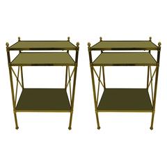 Pair of French Brass and Black Onyx X-Frame Side Tables by Maison Jansen