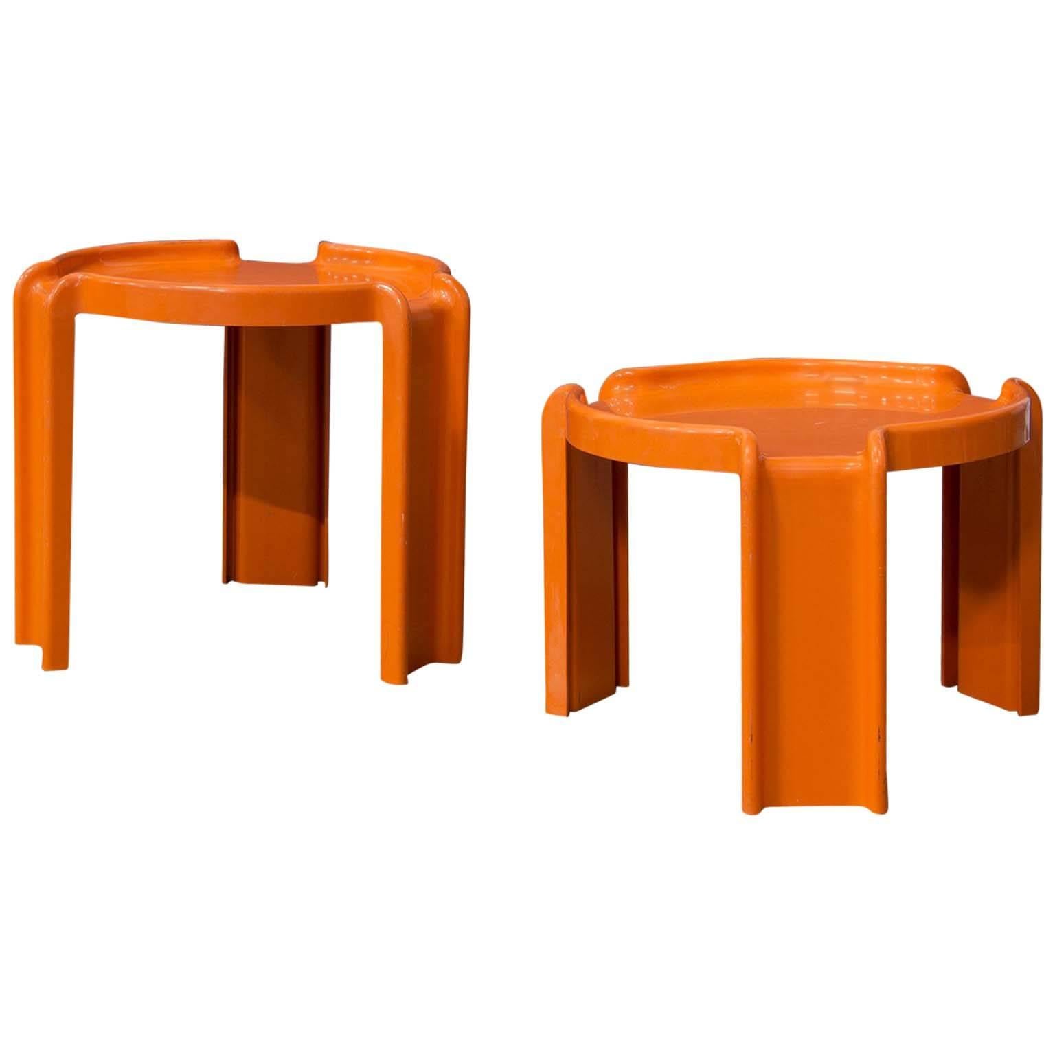 1968, Giotto Stoppino for Kartell, Two Orange Plastic Nesting Tables