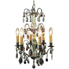 Electrified Candle Chandelier, France circa 1900, 6-Fiery, Violet Crystal Drops